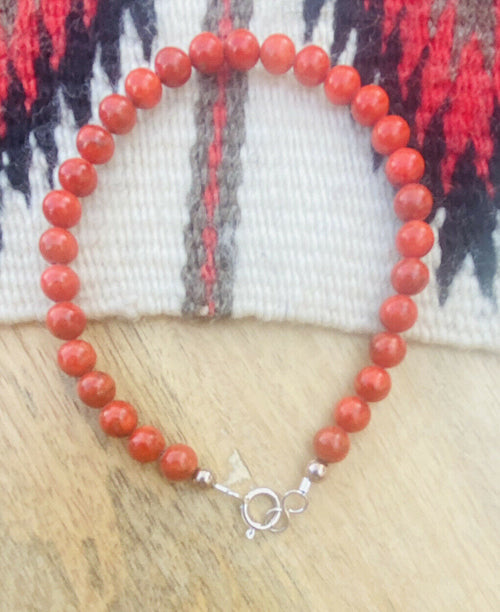 Navajo Apple Coral & Sterling Silver Beaded Bracelet