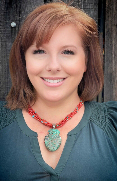 Vintage Old Pawn Navajo Natural Coral Beaded & Turquoise Necklace