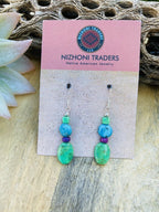 Navajo Sterling Silver and Kingman Turquoise Dangle Beaded Earrings