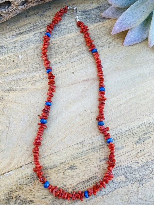 Navajo Apple Coral & Lapis Beaded Necklace