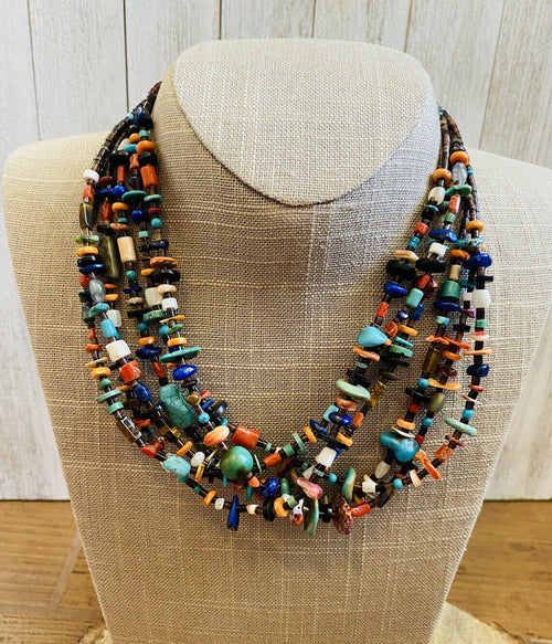 Navajo Multi Stone & Heishi Beaded 18 Inch Necklace