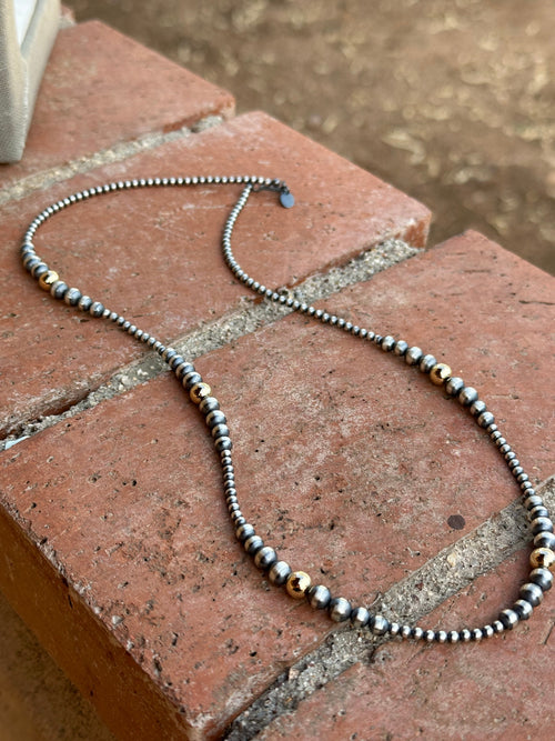 Navajo Sterling Silver & Gold Plated Beaded Necklace