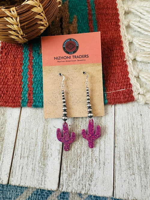 Summer Lovin’ Navajo Sterling Silver Pearl Beaded Opal Cactus Dangle Earrings