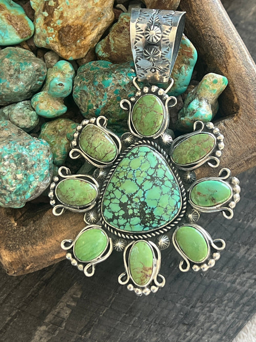 Apache Made Sterling Silver, Hubei & Egyptian Turquoise Cluster Pendant by Rosella Paxson