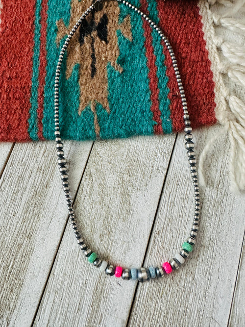 Navajo Sherbet Opal & Sterling Silver Beaded Necklace 18”