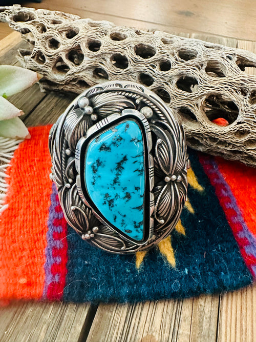 Navajo Old Pawn Sleeping Beauty Turquoise & Sterling Silver Cuff Bracelet