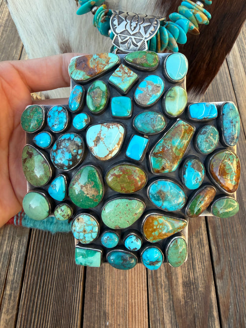 Handcrafted Turquoise & Sterling Silver Beaded Cross Necklace by Emer Thompson