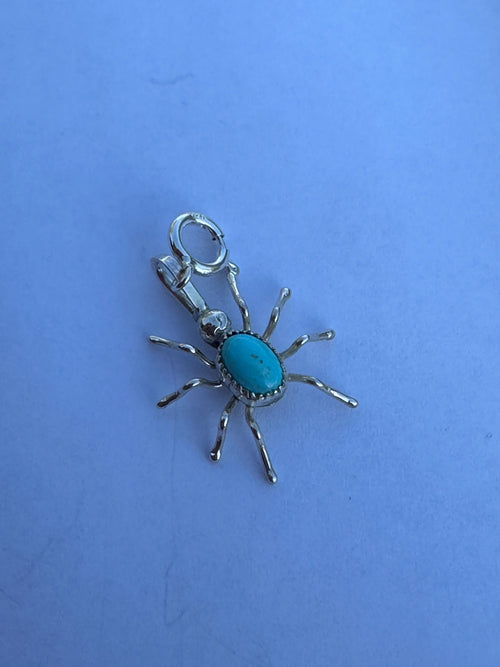 Navajo Crafted Sterling Silver and Turquoise Spider Charm