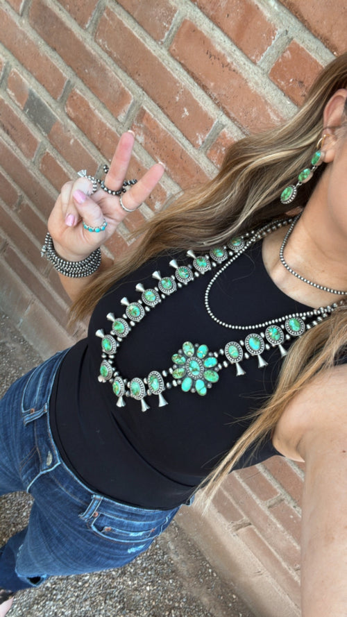 Navajo Sterling Silver & Sonoran Mountain Turquoise Necklace Set By Charles Johnson