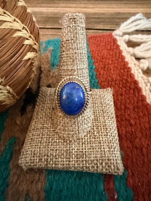 Old Pawn Handcrafted Lapis & Sterling Silver Ring Size 10