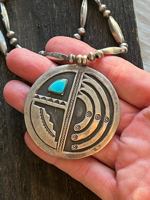 Vintage Navajo Sterling Silver and Turquoise Bead Necklace