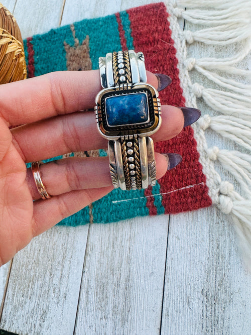 Handcrafted Old Pawn Sterling Silver & Lapis Cuff Bracelet by J. W. Toadlena