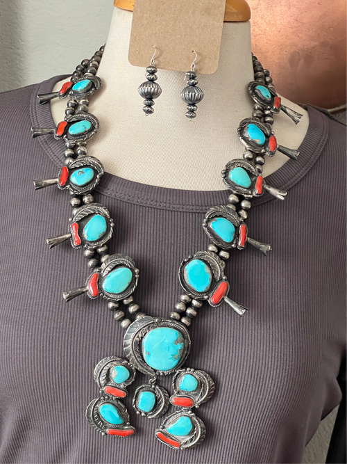 Navajo Sterling Silver Handcrafted Corrugated Bead Drop Dangle Earrings by Preston Haley