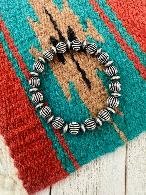 Navajo 8mm Sterling Silver Beaded Stretch Bracelet