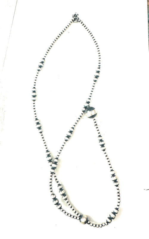 Navajo Sterling Silver Beaded Lariat Necklace