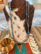 Handcrafted Turquoise & Sterling Silver Pearl Beaded 72” Necklace