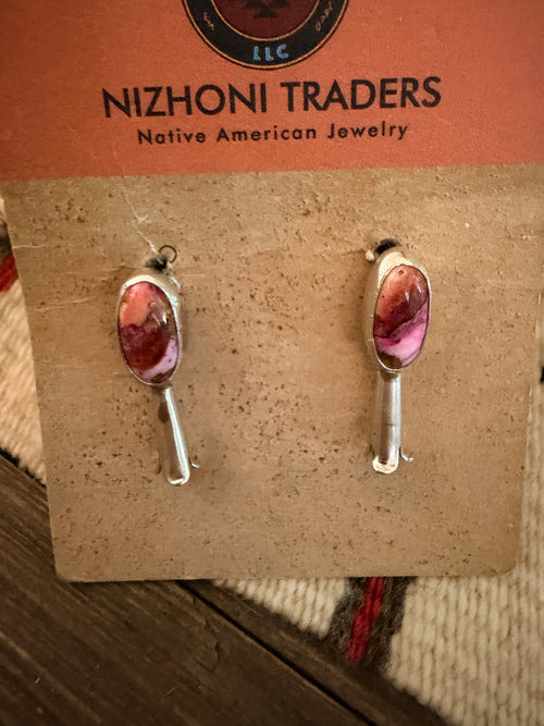 Handcrafted Pink Mojave & Sterling Silver Squash Blossom Necklace and Earring Set