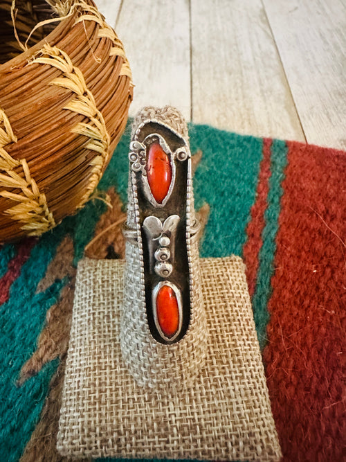 Old Pawn Navajo Sterling Silver & Coral Ring Size 6