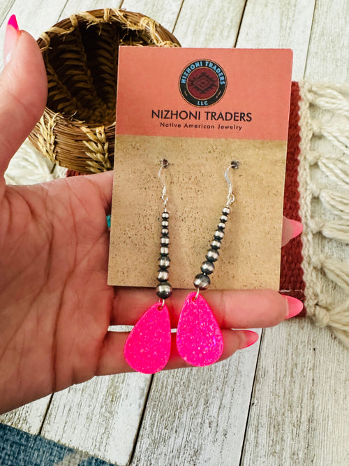 Summer Lovin’ Navajo Sterling Silver Pearl Beaded Opal Teardrop Dangle Earrings