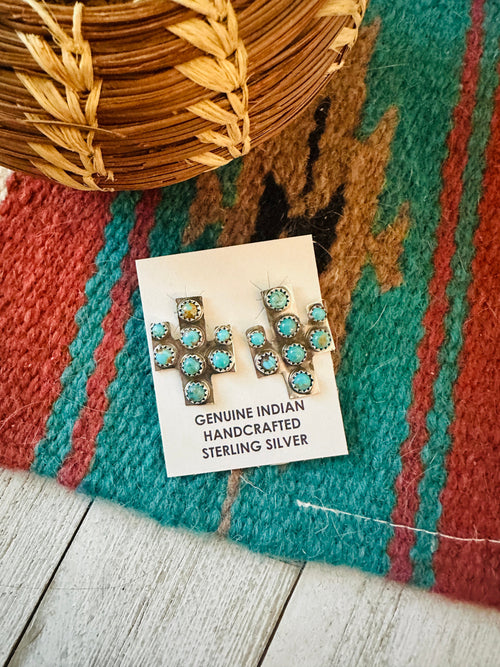 Navajo Sterling Silver & Turquoise Cactus Post Earrings