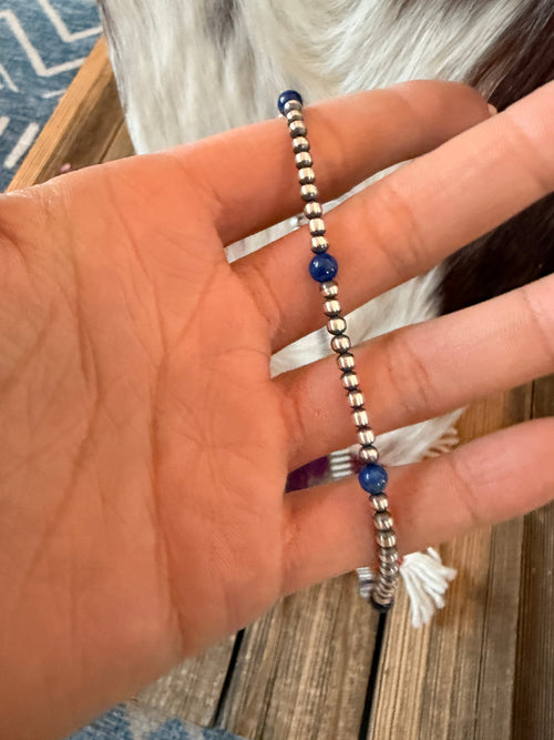 Handcrafted Lapis and Sterling Silver Pearl Beaded Necklace