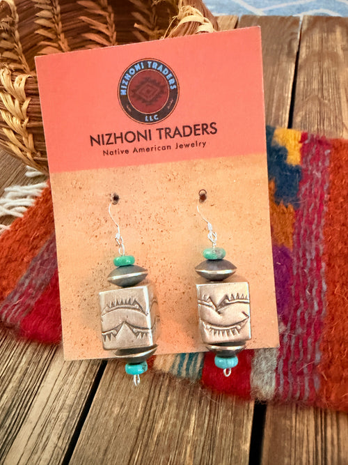 Handcrafted Turquoise & Sterling Silver Pearl Beaded Dangle Earrings