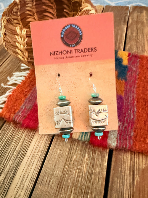 Handcrafted Turquoise & Sterling Silver Pearl Beaded Dangle Earrings