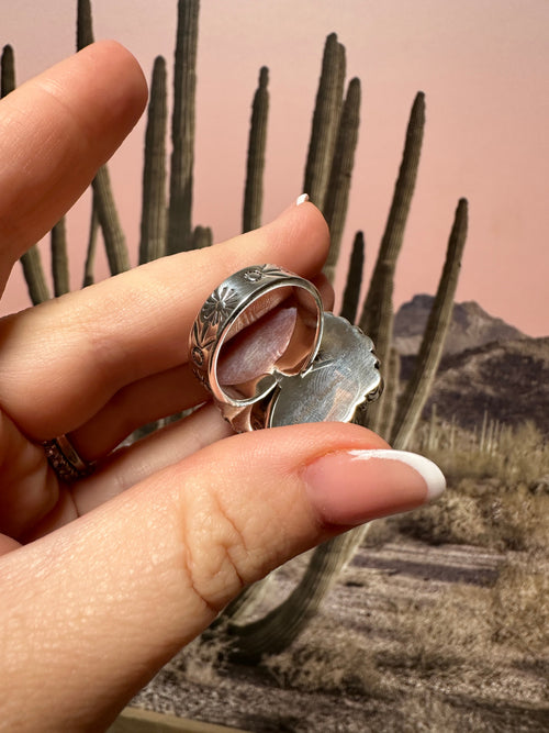 Beautiful Handmade Palomino Turquoise, White Buffalo And Sterling Silver Adjustable Ring