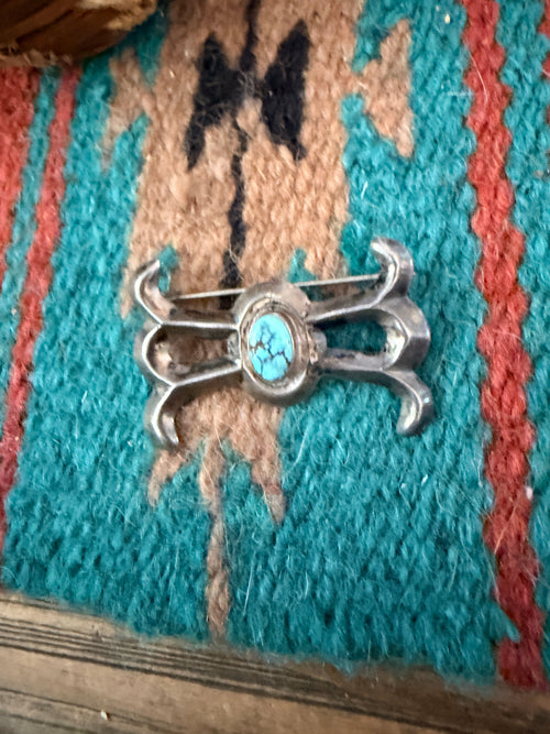 Old Pawn Handcrafted Turquoise and Sterling Silver Brooch