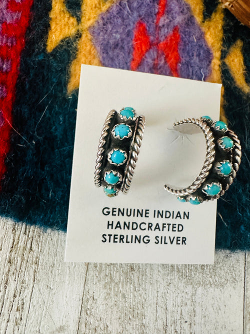 Navajo Sterling Silver & Turquoise Hoop Earrings