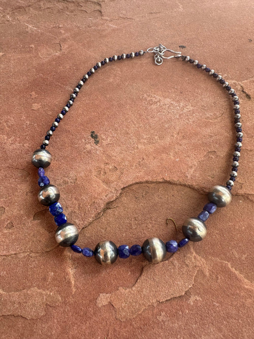 Handmade Sterling Silver & Lapis Beaded Necklace