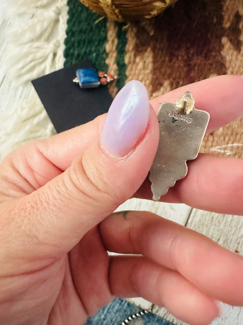 Old Pawn Navajo Sterling Silver, Lapis & Coral Dangle Earrings