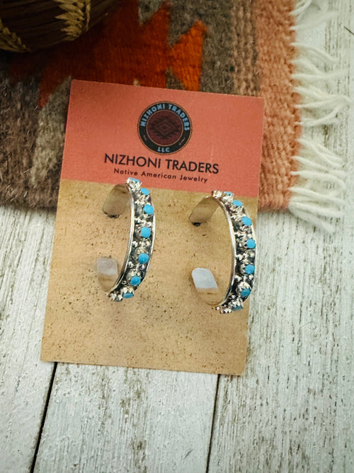 Zuni Sterling Silver & Turquoise Hoop Earrings