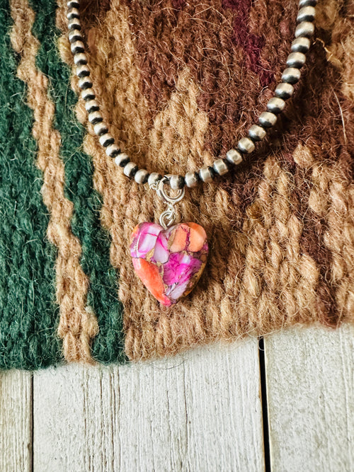 Navajo Hand Carved Pink Mojave Heart Charm