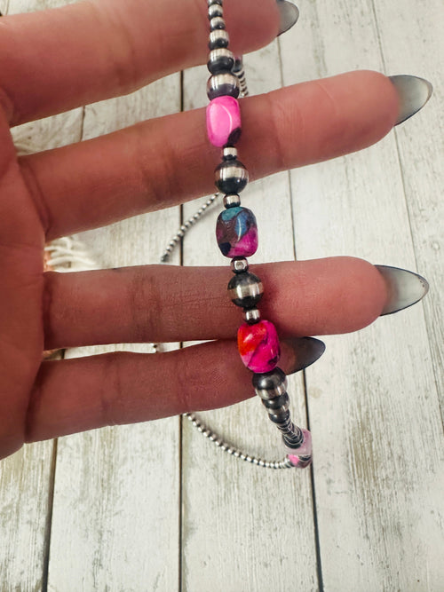 Navajo Sterling Silver & Pink Dream Mojave Beaded Necklace