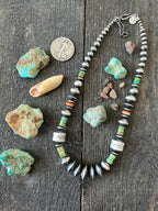 Navajo Made Electric Rainbow Sterling Silver, Turquoise and Spiny Oyster Single Strand Beaded Necklace by Rose Martin, X-tra Chunk, 18 + 2 Inches