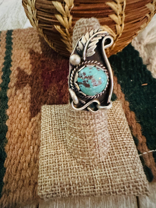 Old Pawn Handcrafted Turquoise & Sterling Silver Ring Size 6