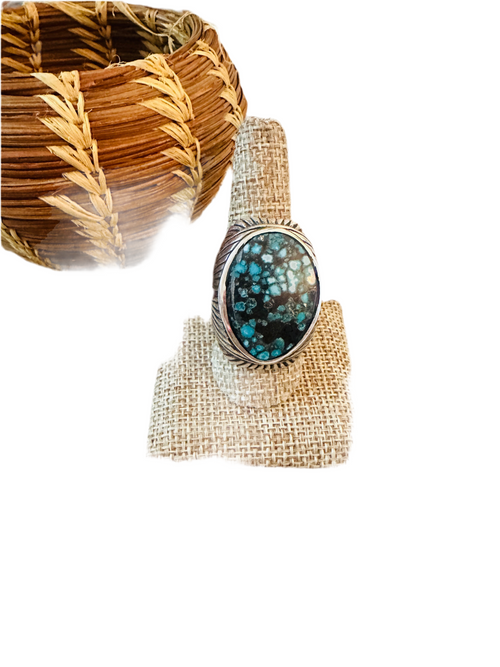 Old Pawn Navajo Sterling Silver & Kingman Web Turquoise Men’s Ring Size 9.25