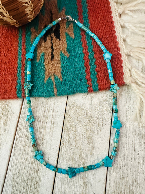 Navajo Turquoise & Sterling Silver 18” Beaded Star Necklace
