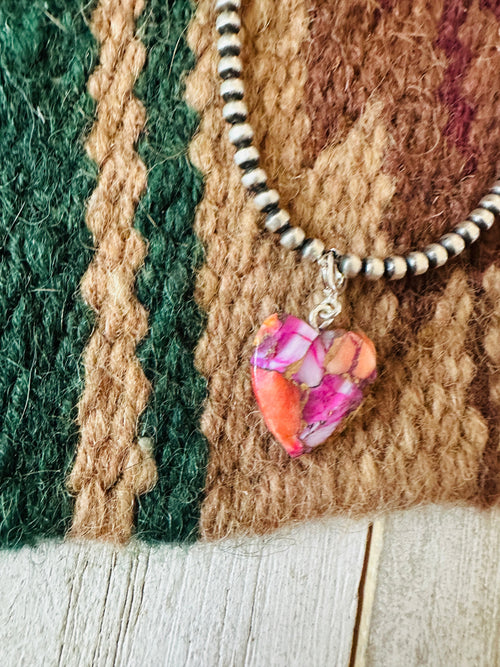 Navajo Hand Carved Pink Mojave Heart Charm
