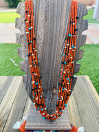 Old Pawn Handcrafted Coral, Turquoise & Black Onyx Beaded 32” Necklace