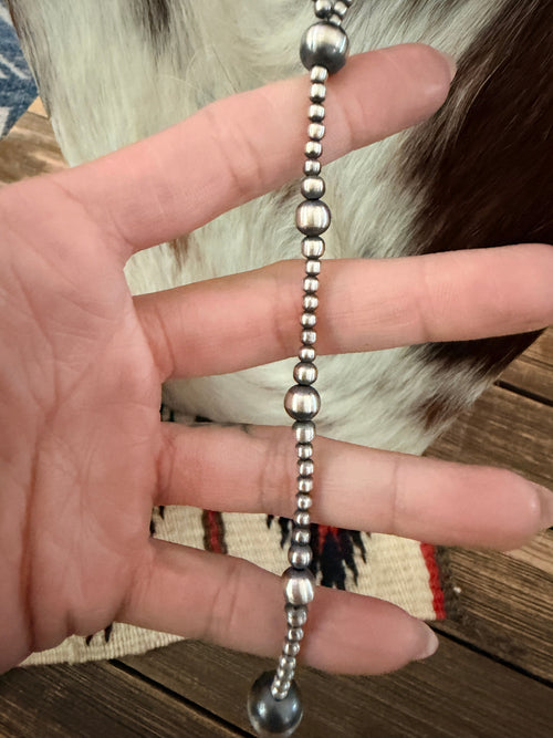 Handcrafted Sterling Silver Pearl 20” Beaded Lariat Necklace