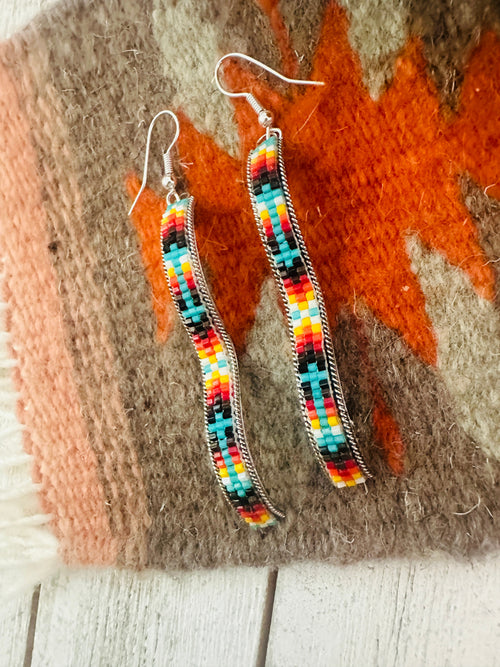 Navajo Handmade Multicolor Beaded Dangle Earrings