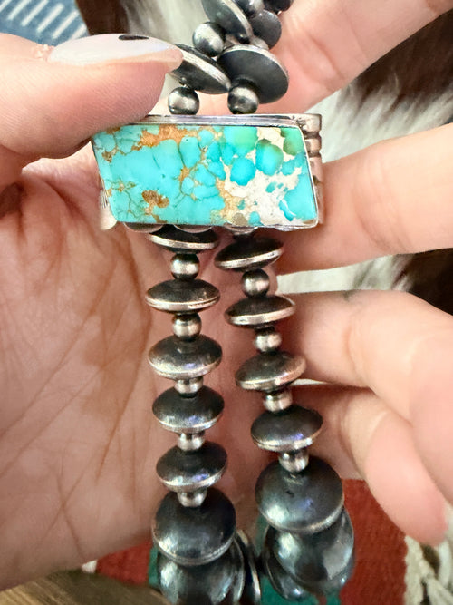 Handcrafted Turquoise & Sterling Silver Beaded Double Sided Jacla Necklace