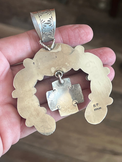 Apache Made Sterling Silver and Egyptian Turquoise Naja Pendant by Rosella Paxson