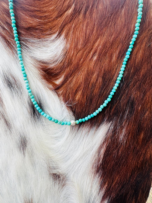 Handcrafted Turquoise & Sterling Silver Beaded 16” Necklace
