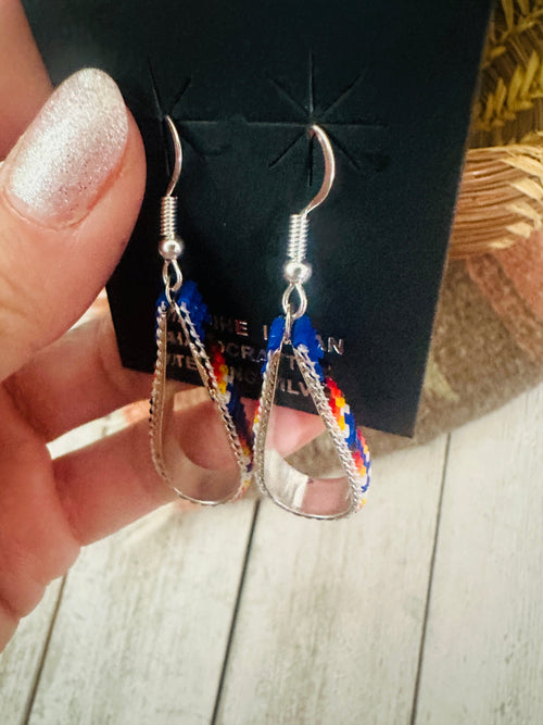 Navajo Handmade Multicolor Beaded Teardrop Dangle Earrings