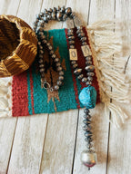 Navajo Turquoise & Sterling Silver Pearl Beaded Lariat Necklace