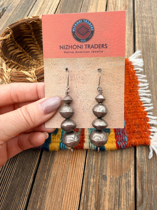 Handcrafted Old Pawn Sterling Silver Pearl Beaded Dangle Earrings