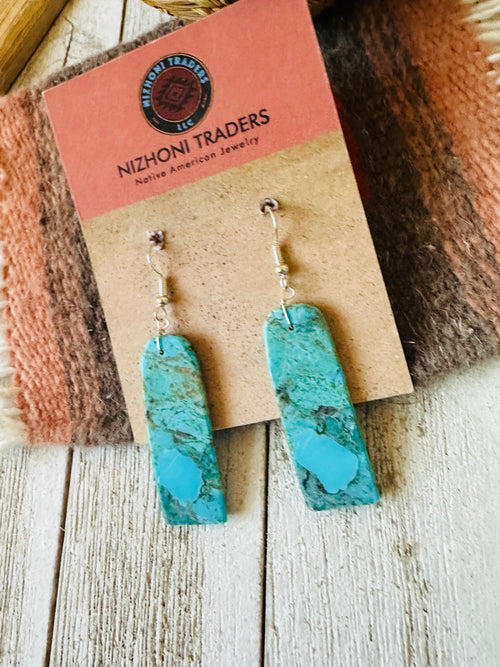 Navajo Sterling Silver & Turquoise Slab Dangle Earrings